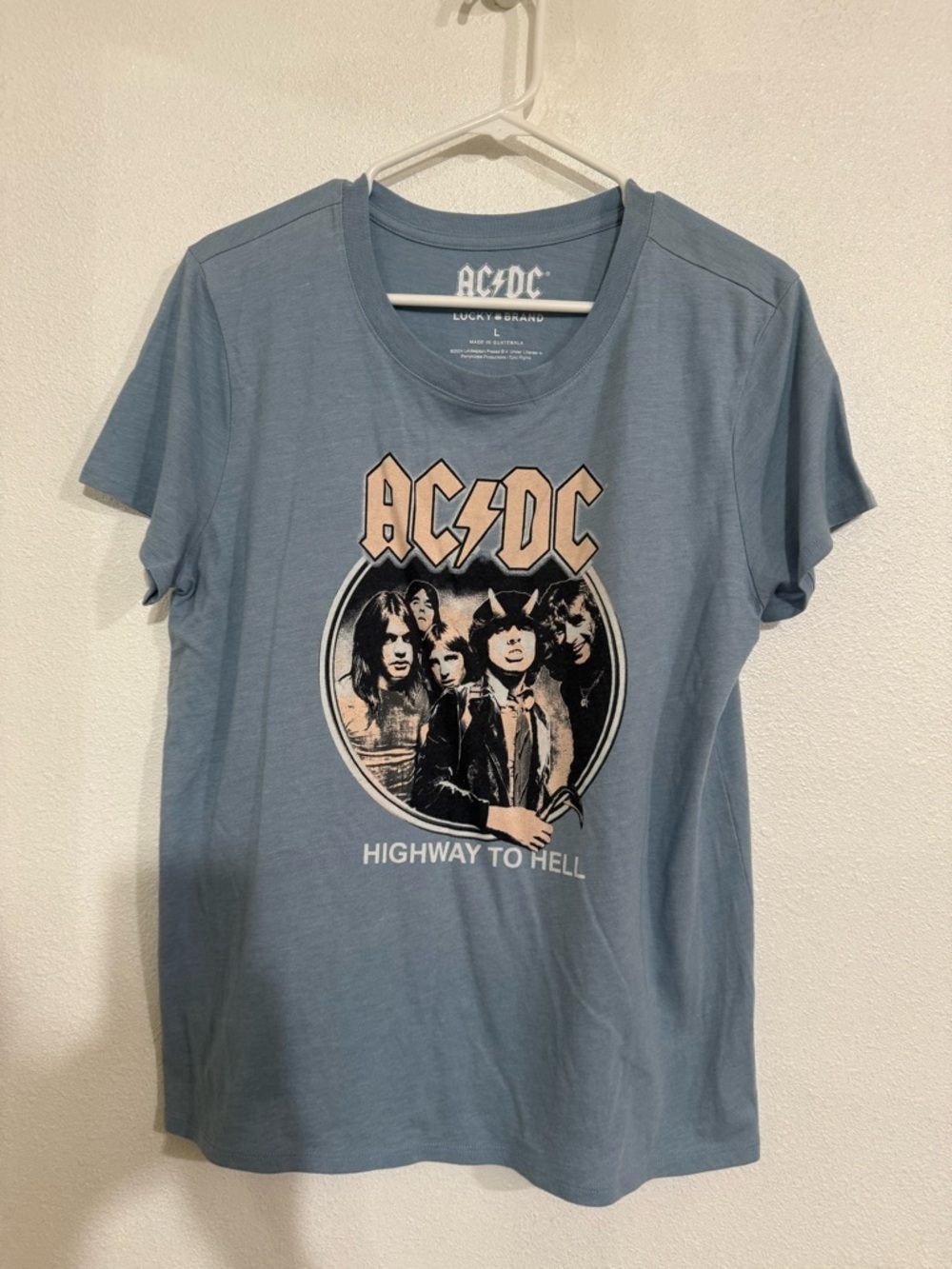 Lucky Brand graphic Tshirt blue ACDC NWOT Sz L